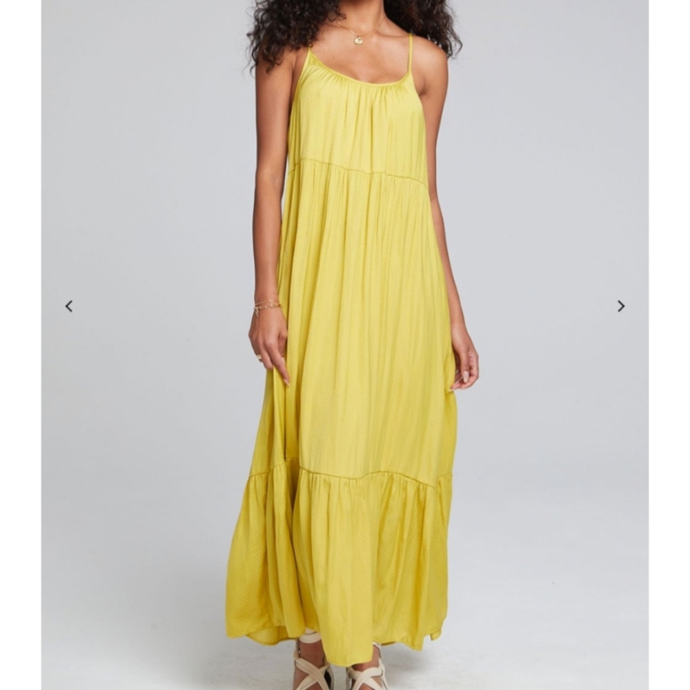 SALTWATER LUXE Yellow Tired Maxi Dress Women's Oversized Size Small